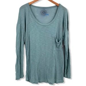 Planet‎ Blue Long Sleeve Green Pocket Tee Medium